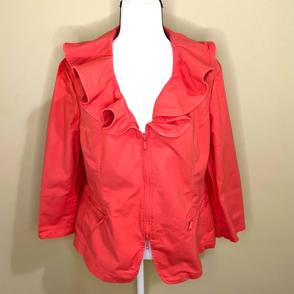 Lafayette 148 New York Coral Ruffle-Trim Zip Front Jacket